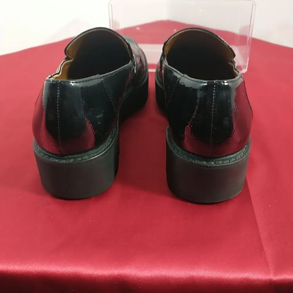 Franco Sarto Shoes Womens Size 8.5M Brindy Black Patent Leather Chunky Loafer.